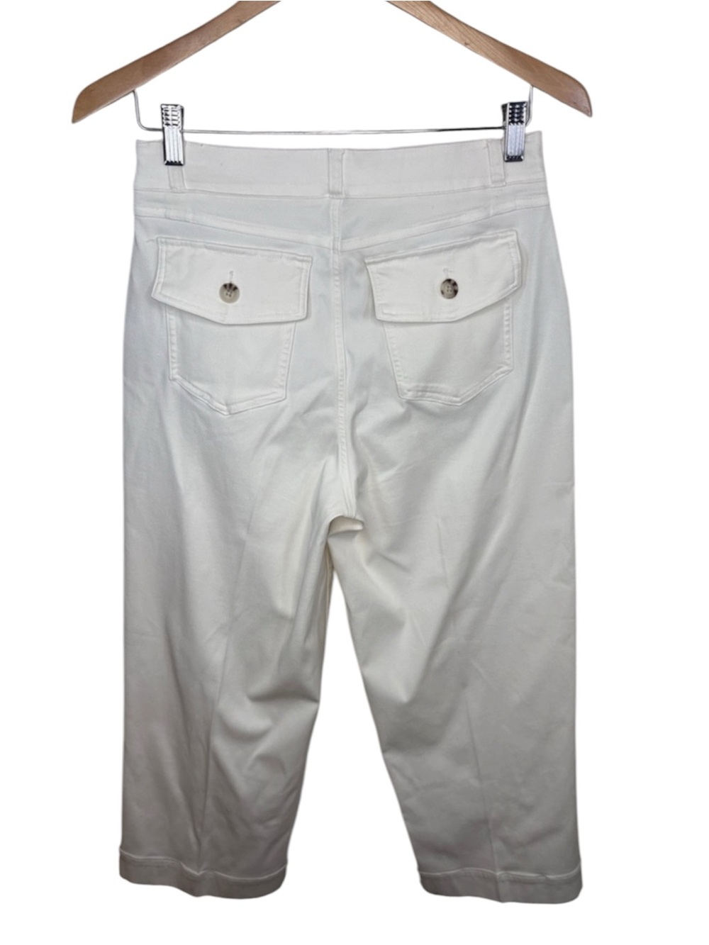 Spanx White Stretch Twill Cropped Wide Leg Button Pocket Pants Women Size L - Picture 4 of 4
